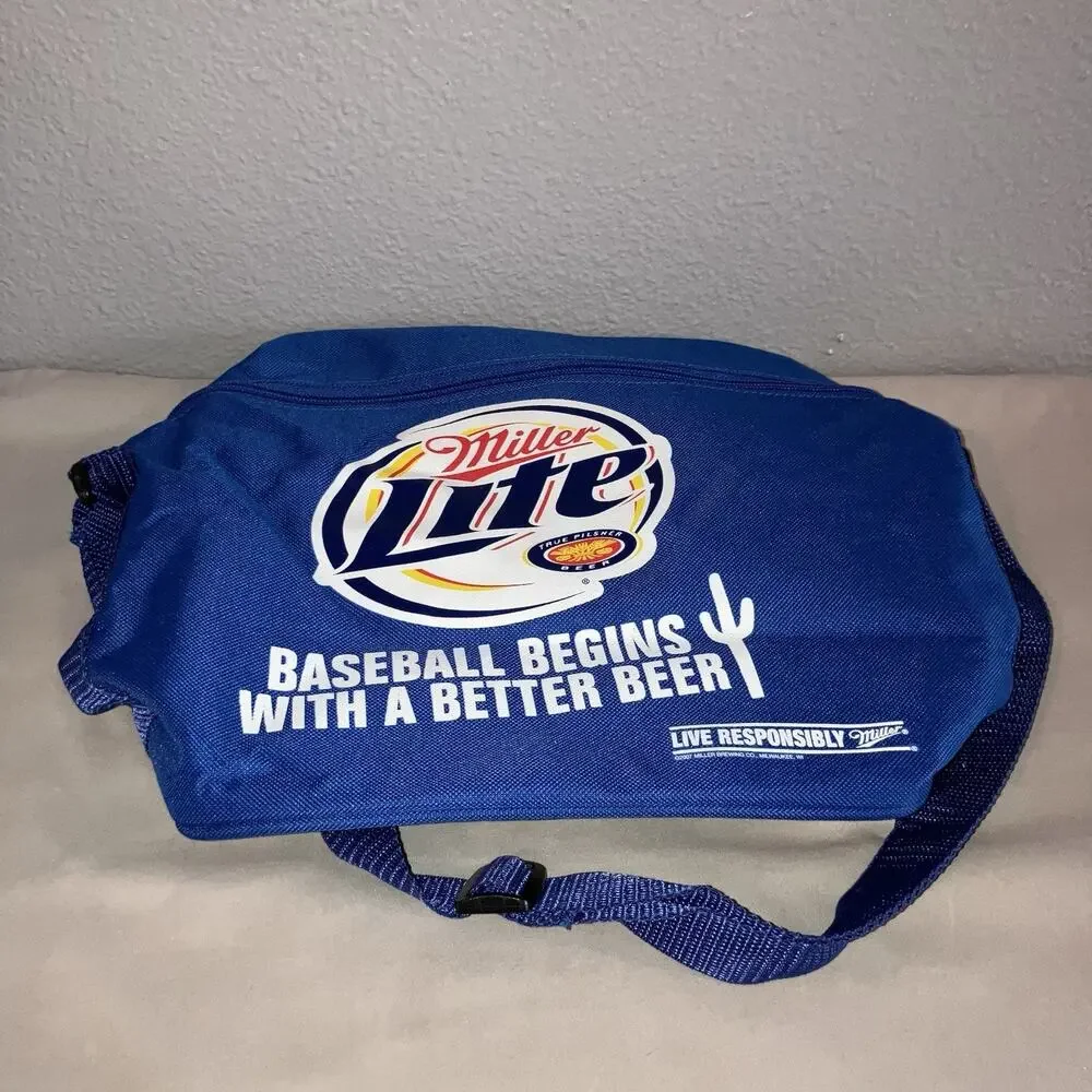 Bag Miller Lite Pilsner Beer Baseball Six 6 Pack Insulated Beer Cooler Lunch Box